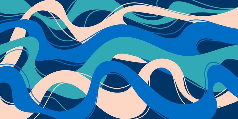 Blue Ocean Abstract Background with Wavy Fluid Lines. Dynamic design with marine tones and organic flow. Perfect for branding, web, cards, print