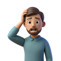 calm serene Confused man, scratching head, furrowed brow, with Transparent Background studio quality png