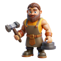 playful striking Hephaestus, God of the Forge, holding hammer and anvil with Transparent Background impeccable png