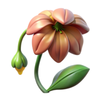 fascinating reflective artistic Hyper-specific, photorealistic render of a single, wilted flower with drooping petals and browning leaves Isolated cutout with Transparent Background luxury png