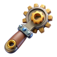 hypnotic playful industrial Steampunk wrench with adjustable gears and a brass handle with Transparent Background refined png
