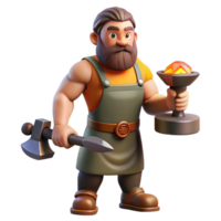 striking distinguished Hephaestus, God of the Forge, holding hammer and anvil with Transparent Background png