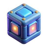 joyful spectacular Photorealistic, professional render, isolated cutout of a single data storage cube with pulsating lights, hyper-specific, ultra-detailed with Transparent Background genuine png