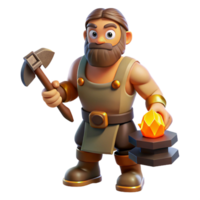 nostalgic glorious Hephaestus, God of the Forge, holding hammer and anvil with Transparent Background museum quality png