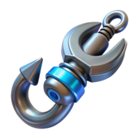 joyful wonderful Hyper-specific, isolated cutout, concept art style of a futuristic, metallic, grappling hook with retractable cable with Transparent Background fine detail png