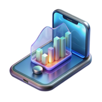 dramatic elegant Concept art style, isolated cutout of a transparent, holographic smartphone displaying a stock market graph, ultra-detailed with Transparent Background genuine png