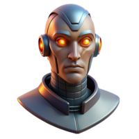immaculate nordic Concept art style, isolated cutout of a futuristic cyborg head with exposed circuitry and glowing eyes with Transparent Background sharp png