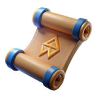 impressive elegant A single, ancient scroll, unfurled, covered in runes with Transparent Background precision png