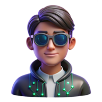 magnificent bohemian Cyberpunk character portrait with mirrored sunglasses and data streams with Transparent Background 8K png