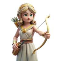 majestic whimsical nordic Artemis, Goddess of the Hunt, holding bow and arrow, focused expression with Transparent Background professional png