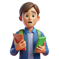 stunning acclaimed Confused student, holding books, questioning expression, with Transparent Background png