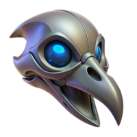 gorgeous minimalist Concept art style biomechanical bird skull, lightweight metallic structure, glowing eyes, intricate beak, isolated cutout with Transparent Background original png