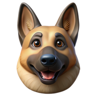 immaculate organic Professional render, ultra-detailed, hyper-specific image of a single German Shepherd dog head, alert expression, isolated cutout, with Transparent Background exclusive png