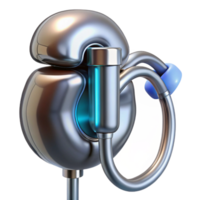 splendid standout Hyper-specific photorealistic biomechanical kidney, filtration system exposed, glowing fluids, platinum and silver, isolated cutout with Transparent Background png