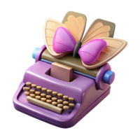 rare retro Ultra-detailed, concept art style, isolated cutout of a levitating typewriter with keys made of butterfly wings with Transparent Background refined png