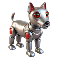 spectacular geometric Hyper-specific concept art style render Isolated cutout of a silver robotic dog with glowing red eyes and articulated joints with Transparent Background original png