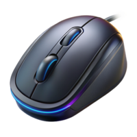 memorable impressionist Photorealistic, ultra-detailed, isolated cutout of a single matte black gaming mouse with RGB lighting, hyper-specific scroll wheel texture with Transparent Background elite png