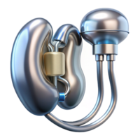 tranquil fascinating Hyper-specific photorealistic biomechanical kidney, filtration system exposed, glowing fluids, platinum and silver, isolated cutout with Transparent Background flawless png
