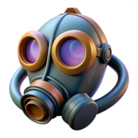 joyful elegant Ultra-detailed, photorealistic render Isolated cutout of a retro-futuristic gas mask with tinted lenses and a flexible hose with Transparent Background crisp png