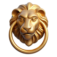 elegant joyful victorian Hyper-specific, professional render of a single, brass door knocker in the shape of a lion's head with Transparent Background authentic png