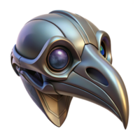 mysterious immaculate Concept art style biomechanical bird skull, lightweight metallic structure, glowing eyes, intricate beak, isolated cutout with Transparent Background expertly shot png