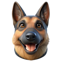 playful fascinating Professional render, ultra-detailed, hyper-specific image of a single German Shepherd dog head, alert expression, isolated cutout, with Transparent Background refined png