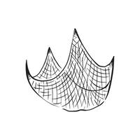 A black net held up with four points. A fishing net, trawler ship, fishing for salmon, trout. Fish farming, unsustainable fishing. vector