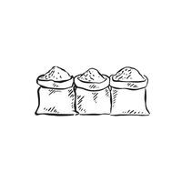 An illustration of three spices in cloth bags next to each other. A sketch doodle. vector