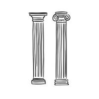 Two types of Roman Greek column. Doric and Ionic. Hand drawn sketch. Individual elements. Architecture ancient, stone ware, stone carving. vector