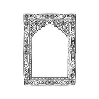 An oriental frame with a decorative edge. Hand drawn in black and white. vector