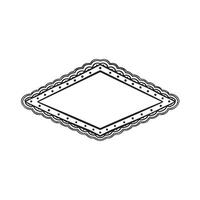Horizontal diamond frame with scalloped border. Black and white sketch drawn. vector