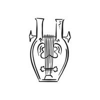 A Greek instrument called a Lyre. Ancient music making device. Illustration drawn by hand vector