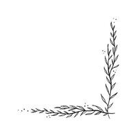 Corner foliage piece of artwork. Created by hand in a black and white sketch design. Leaves and dots in a wild style. vector