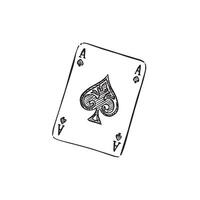 A line drawn playing card Ace of Spades in black and white. A sketchy style digital with shading using lines. Hand drawn digitally. vector