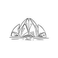 Lotus building in India. Hand drawn sketch style. illustration. vector
