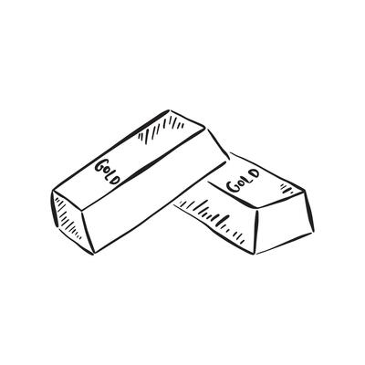Line drawn gold bars in black and white line. Signifying wealth and status. Vectorised.