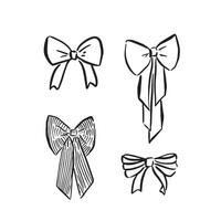 Bows drawn by hand in four styles. Ribbon tied bows for weddings or christenings and other events. vector