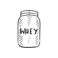 A line drawn tub of Whey. a supplement for use whilst exercising or at the gym. Simple hand drawn sketch with doodle style shading. vector