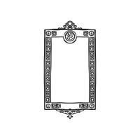 A vintage overmantle frame in Italian style. Ornate mirror or picture frame border featuring shields. Hand drawn in black and white. vector