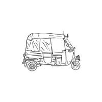 Tuktuk, a famous Asian method of transport. Drawn by hand in black and white sketch style. vector