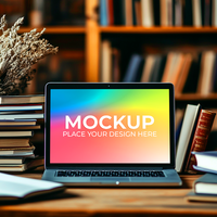 Laptop on Table with Presentation Ready Display psd