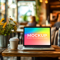 Laptop UI Presentation in Office Setting psd