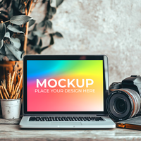 Workspace Featuring Laptop for UI Concepts psd