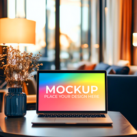 UI App Display on Realistic Laptop psd