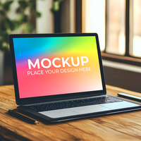 Modern Laptop Scene with Custom UI Display psd