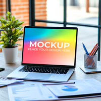 Front View Laptop with Blank Screen for Design psd