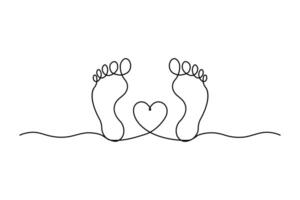 Foot sole continuous one line drawing of Isolated outline design black white background vector