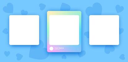 Social media frame collection template. Colorful social media interface. three different colored phones with hearts on them vector