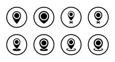 Location icon set collection on circle line. Map pointer, address sign symbol vector