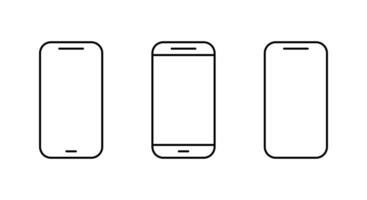Smartphone device outline icon set in thin style. Mobile phone, cellphone sign. Gadget symbol. Editable stroke vector